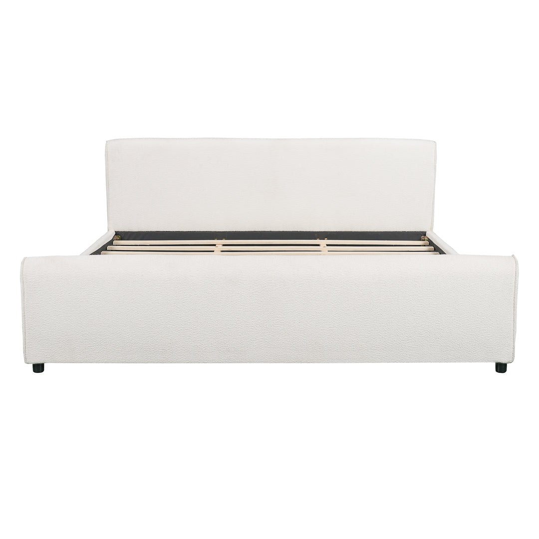 Curved Boucle King Bed – White