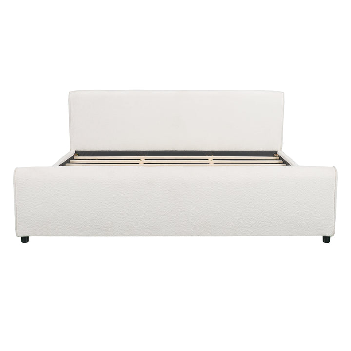 Curved Boucle King Bed – White