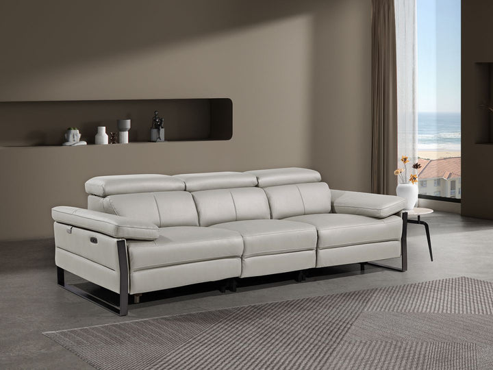 DivanItalia 1246 Modular Power Triple Reclining Sofa with Power Reclining Headrests – Top Grain Italian Leather - Light Gray