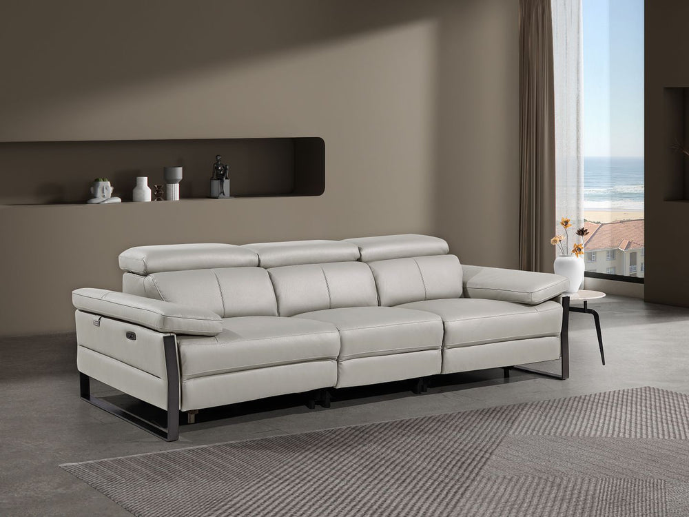 DivanItalia 1246 Modular Power Triple Reclining Sofa with Power Reclining Headrests – Top Grain Italian Leather - Light Gray