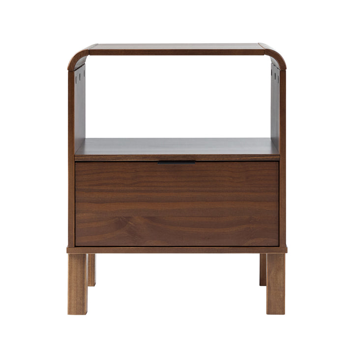 Modern Minimalist Curved-Top Solid Wood Nightstand in Brown