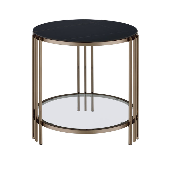 Abisha - Sintered Stone Top & Champagne End Table - Black