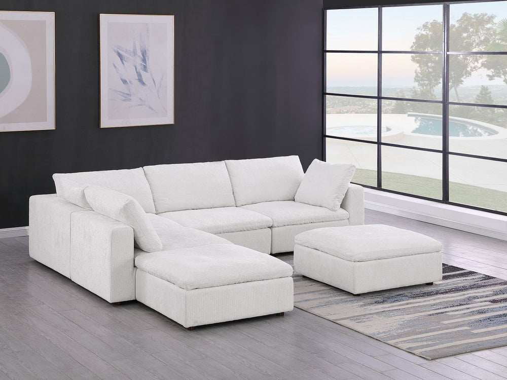 DivanItalia 1100 6-Piece Left Arm Facing 3-Seat Sectional – Top-Grain Italian Leather - Pearl