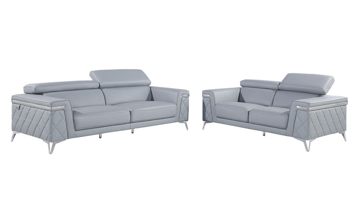 DivanItalia 1140 2-Piece Sofa Set with Adjustable Headrest in Top-Grain Italian Leather - Light Blue