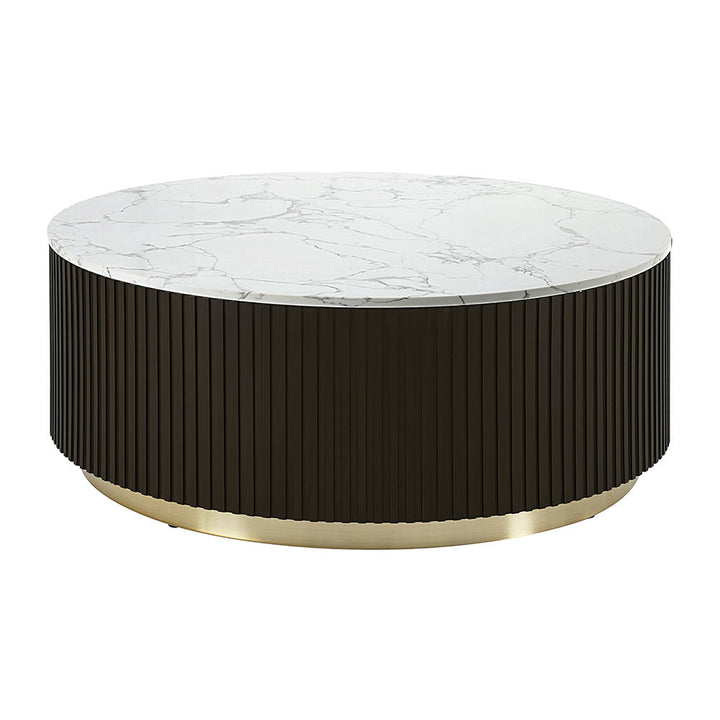 Clayten - Coffee Table - White Natural Marble Top & Espresso