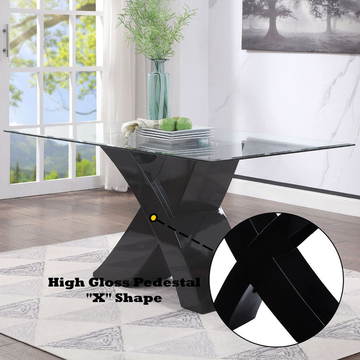 Pervis - Dining Table - Clear Glass & Black High Gloss