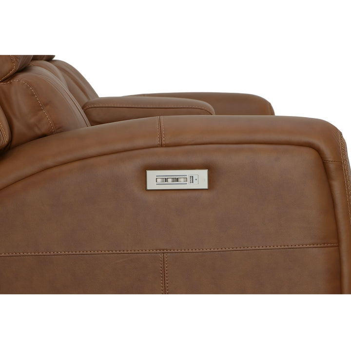 Linden Leather Power Reclining Loveseat with Console &amp; Power Headrests &amp; Lumbar in Caramel