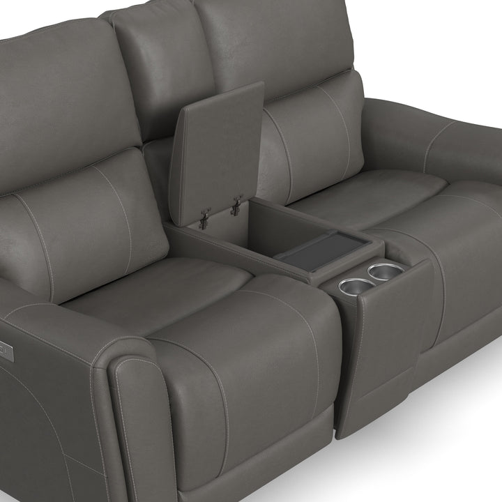 Carter Fabric Power Reclining Loveseat with Console &amp; Power Headrests &amp; Lumbar in Smoke