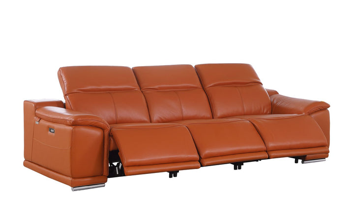 DivanItalia 9762 3-Piece Modular Power Reclining Sofa with 3 Power Recliners in Top Grain Italian Leather - Camel