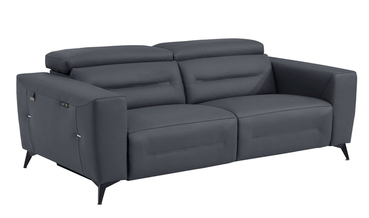 DivanItalia 989 Power Reclining 3-Piece Sofa Set with Power Headrest in Top-Grain Italian Leather - Dark Gray