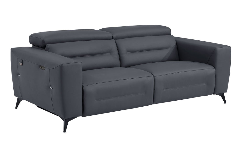DivanItalia 989 Power Reclining 3-Piece Sofa Set with Power Headrest in Top-Grain Italian Leather - Dark Gray