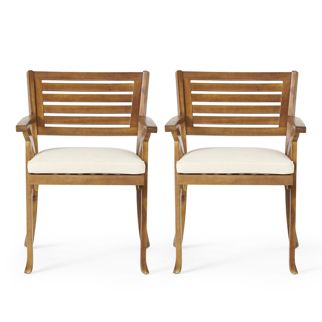 Slat Back Acacia Outdoor Dining Chair – Cream (Set of 2)