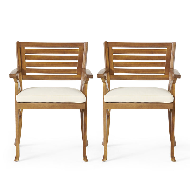 Slat Back Acacia Outdoor Dining Chair – Cream (Set of 2)