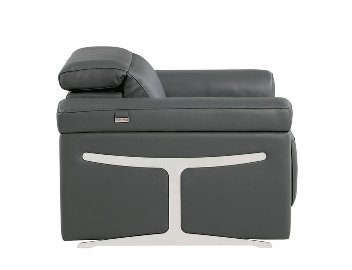 DivanItalia 1126 Top Grain Italian Leather Power Reclining Chair with Power Headrests - Dark Gray
