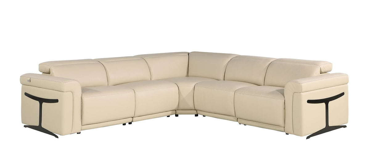 DivanItalia 1126 5-Piece L-Shaped Sectional Sofa in Top Grain Italian Leather with 3 Power Recliners & Power Headrests - Beige