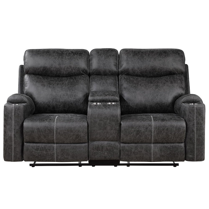 hirah-motion-loveseat-with-console-usb-port-dark-gray-polish-microfiber