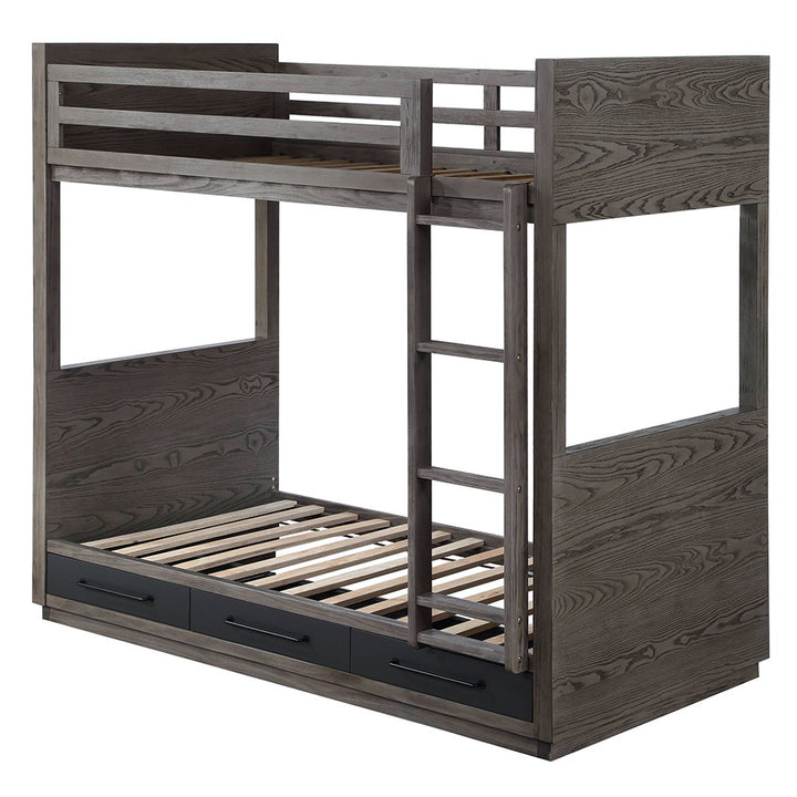 Estevon - Twin Over Twin Bunk Bed With Storage - Gray Oak