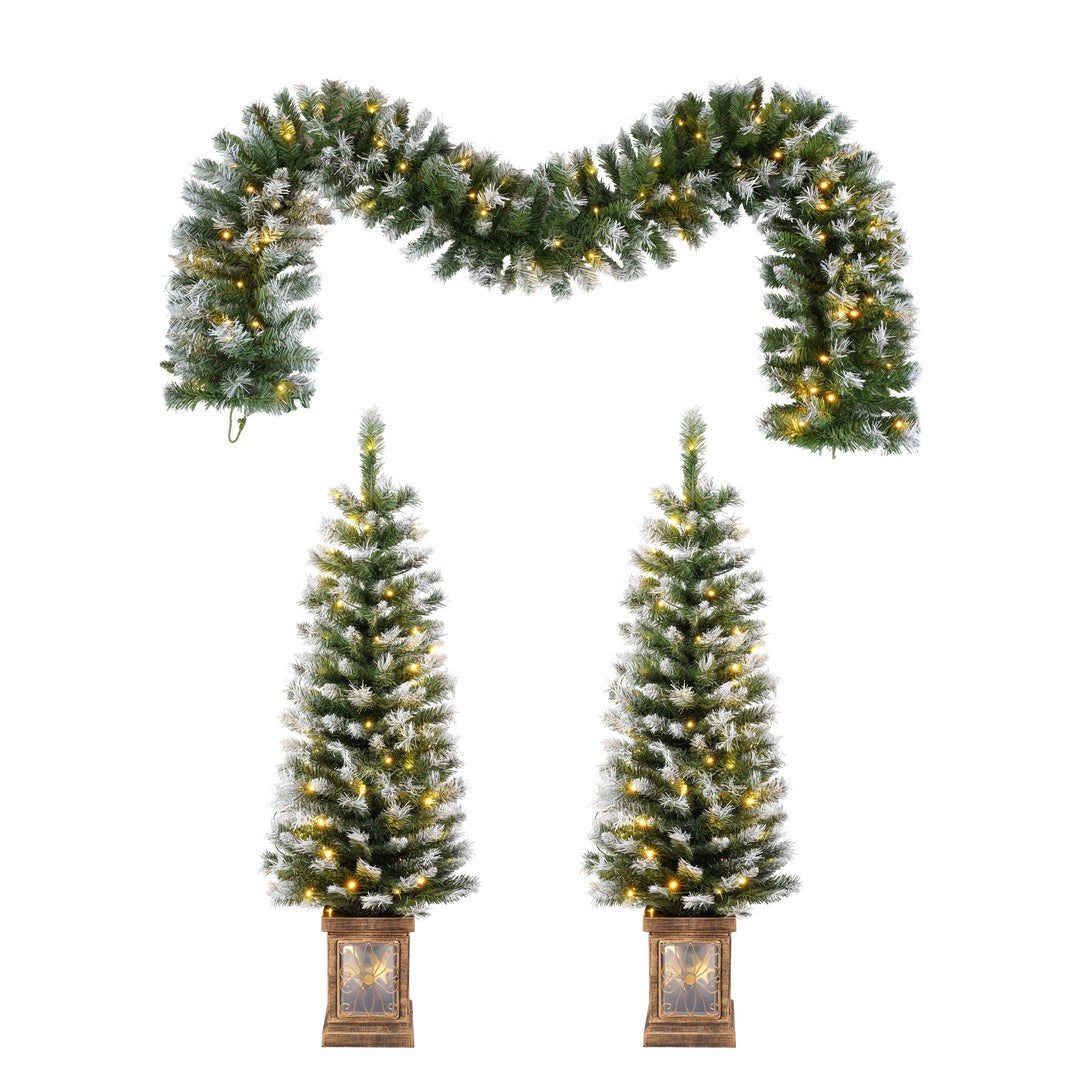 Pre-Lit Christmas Wreath and 4 ft Tree Set