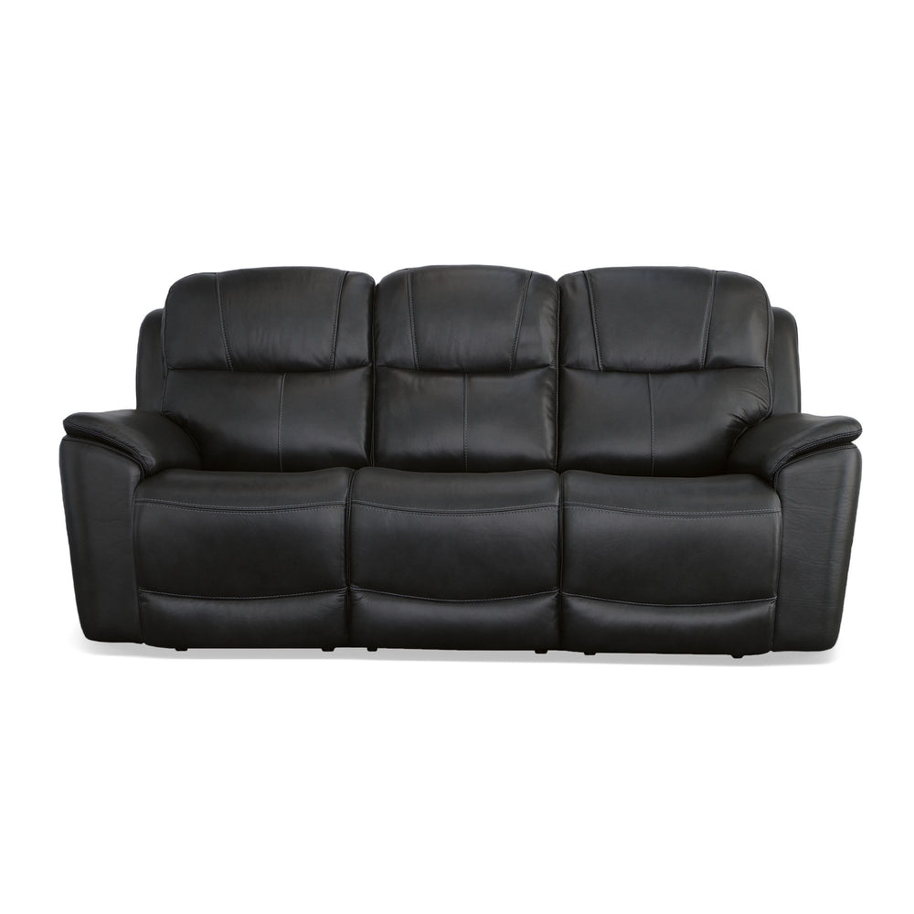 Crew Leather Power Reclining Sofa with Power Headrests & Lumbar in Raven