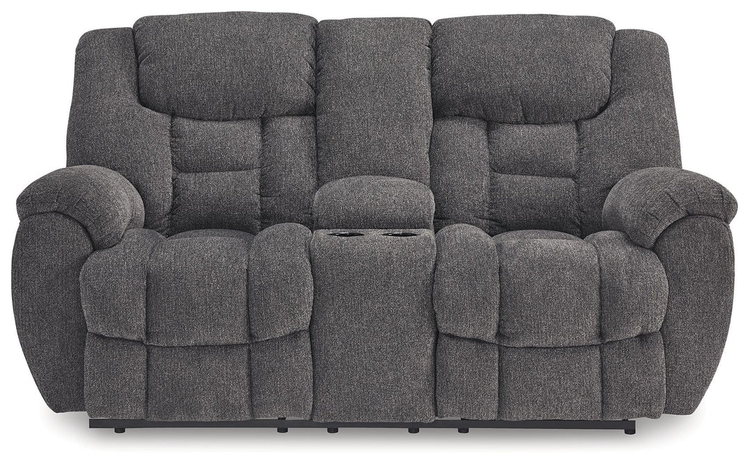 Foreside - Dbl Reclining Loveseat with Console - Charcoal