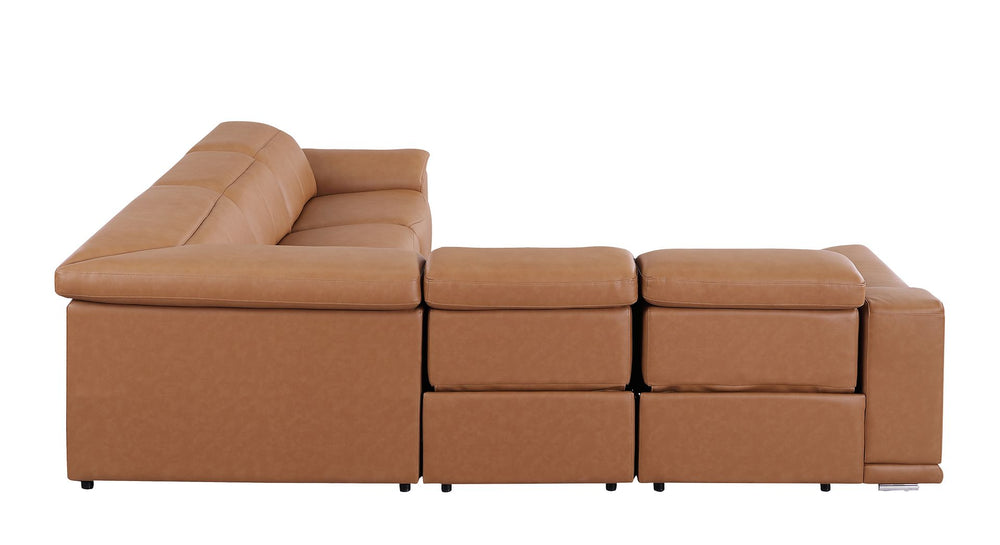 DivanItalia 9762 5-Piece L Shaped Top Grain Italian Leather Sectional Sofa with 3 Power Recliners - Cognac