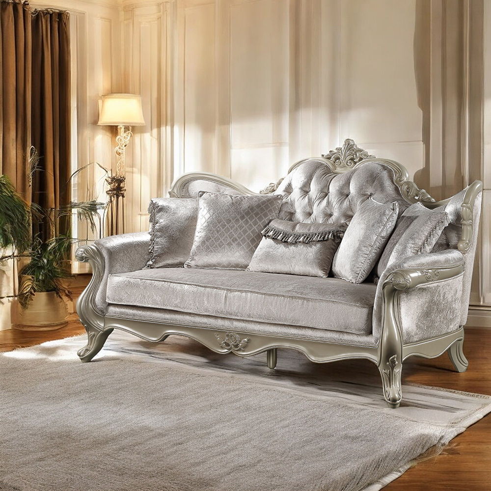 ACME Furniture Libertee Sofa With 5 Pillows Beige Fabric & Champagne