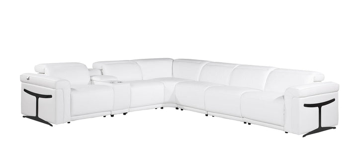 DivanItalia 1126 7-Piece L-Shaped Sectional Sofa in Top Grain Italian Leather with 3 Power Recliners &amp; Power Headrests - White