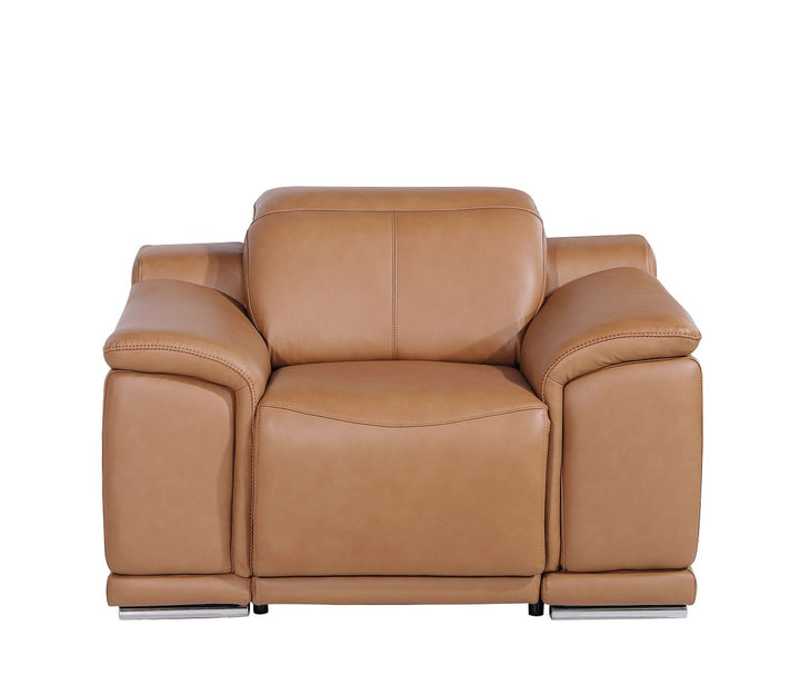 DivanItalia 9762 Top Grain Italian Leather Power Reclining Chair with Adjustable Headrests - Cognac