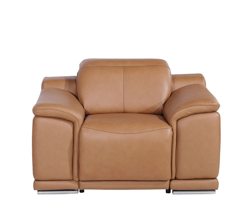 DivanItalia 9762 Top Grain Italian Leather Power Reclining Chair with Adjustable Headrests - Cognac