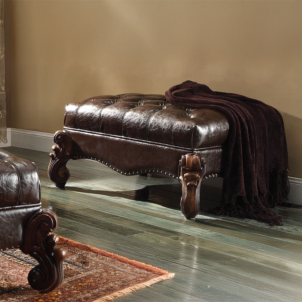 ACME Furniture Versailles Ottoman Two Tone Dark Brown Synthetic Leather