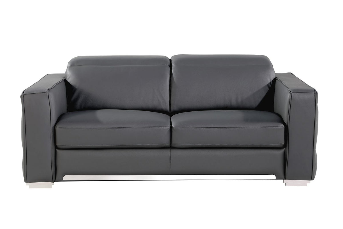 DivanItalia 1120 Loveseat with Adjustable Headrest in Top-Grain Italian Leather - Dark Gray