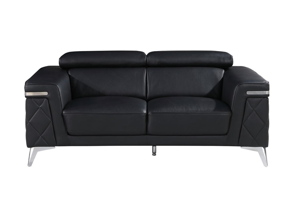 DivanItalia 1140 3-Piece Sofa Set with Adjustable Headrest in Top-Grain Italian Leather - Black