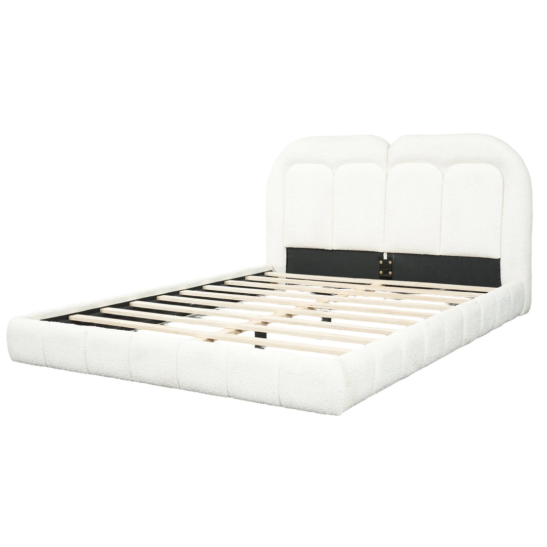 Tufted Boucle Queen Platform Bed – White