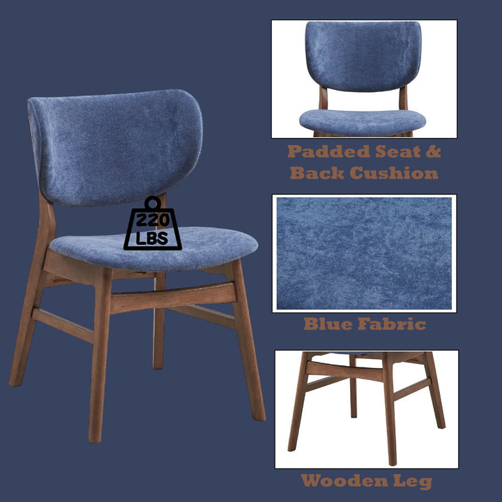 Bevis - Side Chair Set of 2) - Blue Fabric & Walnut