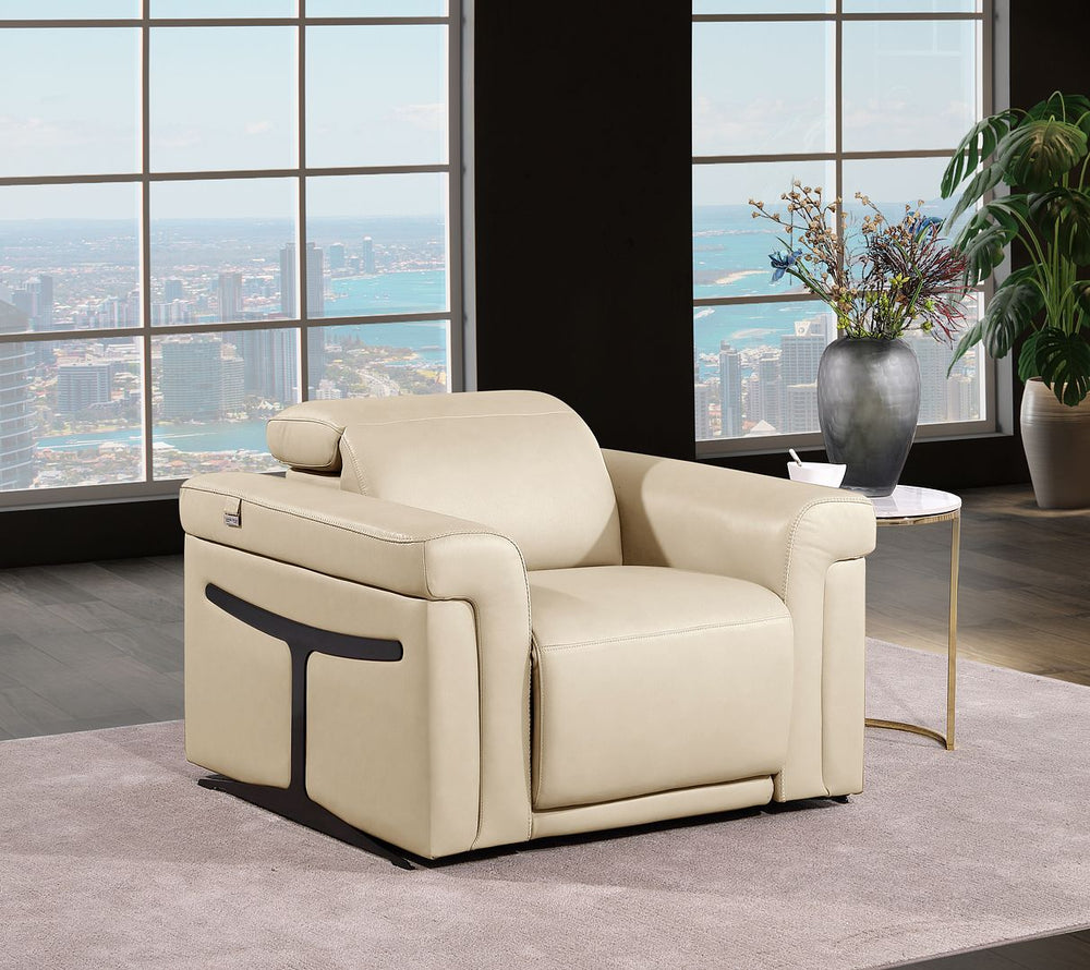 DivanItalia 1126 Top Grain Italian Leather Power Reclining Chair with Power Headrests - Beige