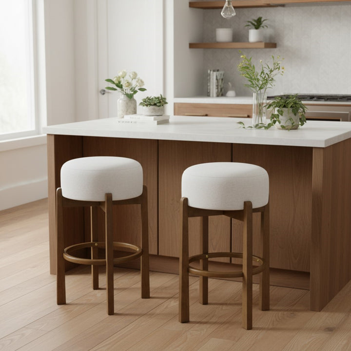 Vera Backless Barstool – Dark Walnut &amp; Ivory (Set of 2)