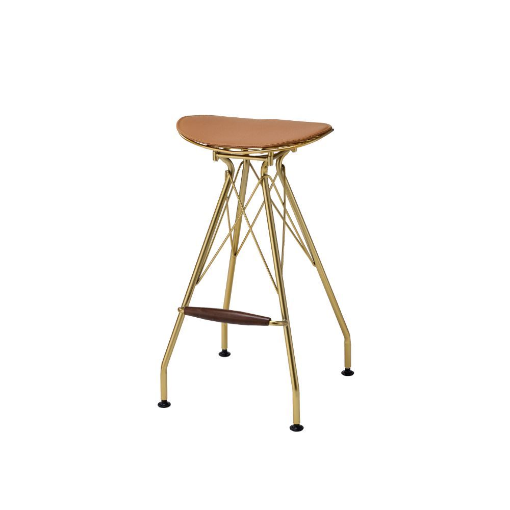 Dragea - Bar Stool Set of 2) - Whiskey Synthetic Leather & Gold