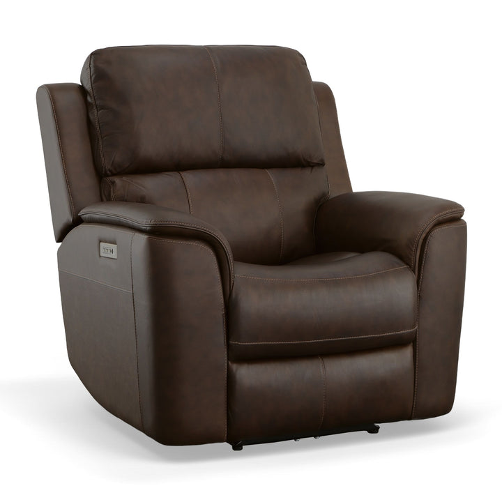 Flexsteel Henry Burnt Umber Leather Power Recliner with Power Headrest &amp; Lumbar