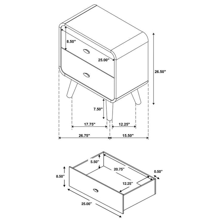Robyn - 2-Drawer Nightstand Bedside Table - Light Ash
