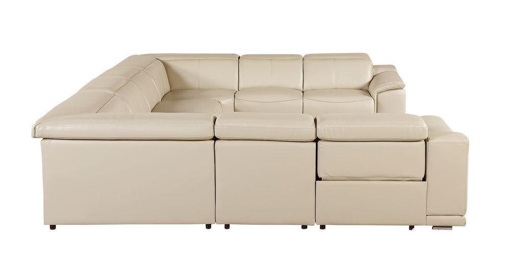 DivanItalia 9762 8-Piece U Shaped Top Grain Italian Leather Sectional Sofa with 4 Power Recliners – No Console - Beige
