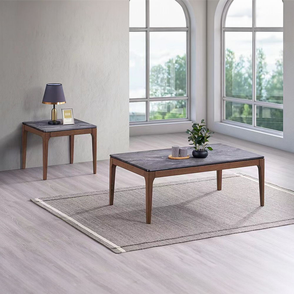 Bevis - Coffee Table - Engineered Stone Top & Walnut