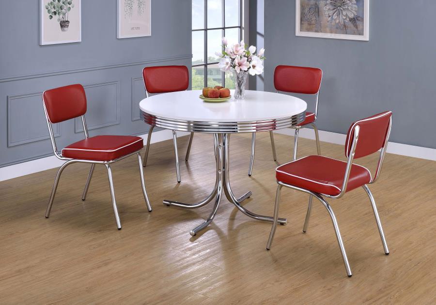 Coaster Furniture Retro - 5 Piece Round Dining Table Set - White And Red