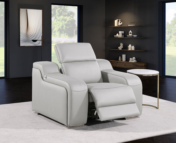 DivanItalia 1116 Top Grain Italian Leather Power Reclining Chair with Power Headrests - Light Gray