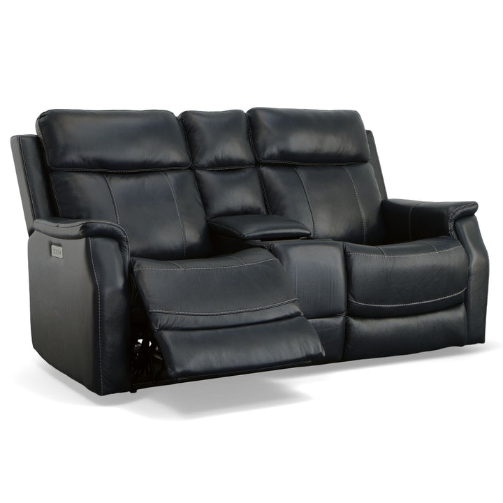 Easton Power Reclining Loveseat With Console, Power Headrests &amp; Lumbar Ocean