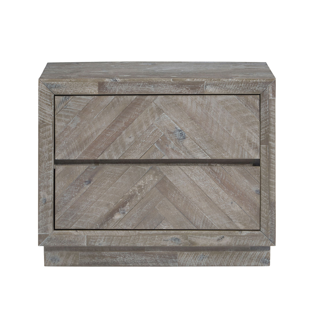 Modus Furniture 5Qs381 Herringbone Solid Wood Two Drawer Nightstand In Rustic Latte