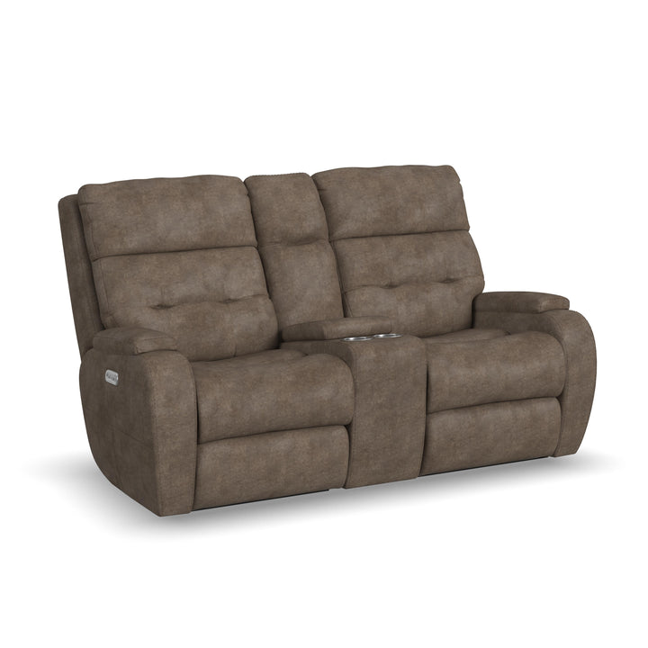 Strait Leather Power Reclining Loveseat with Console &amp; Power Headrests