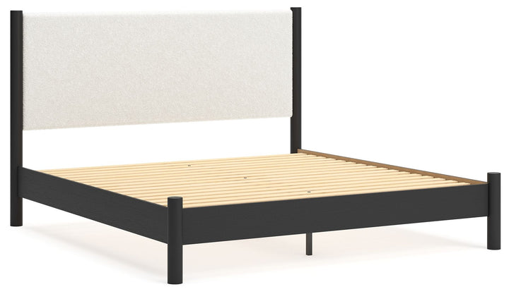 Cadmori - King Upholstered Panel Bed - Black / White by Ashley Furniture product image