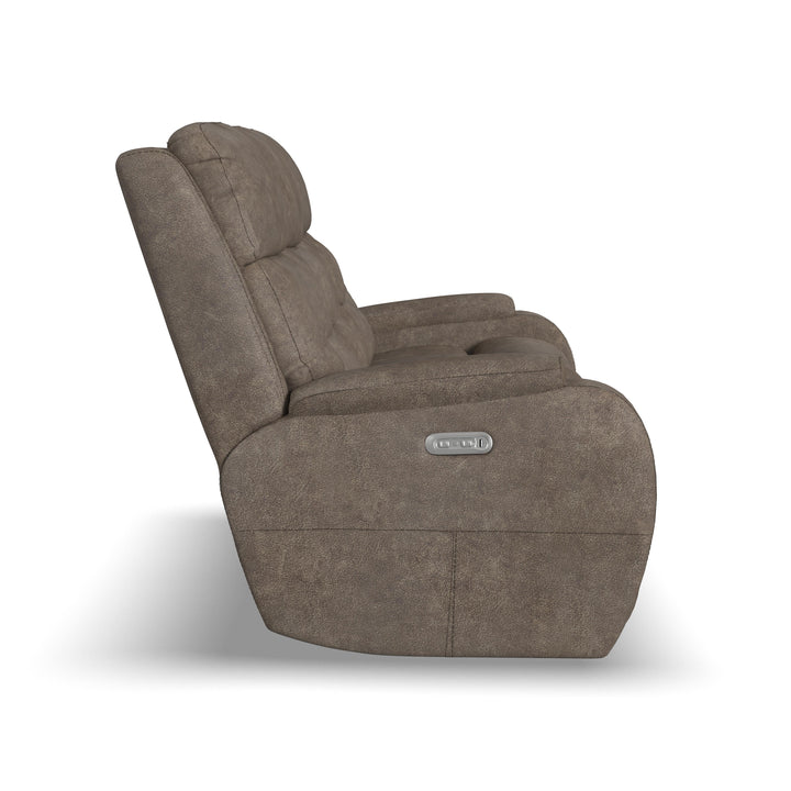 Flexsteel B3906-62H Strait  Power Reclining Sofa With Power Headrests  Dark Brown