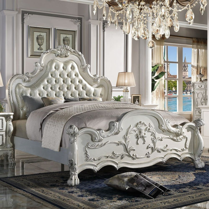Dresden - California King Bed - Synthetic Leather & Bone White