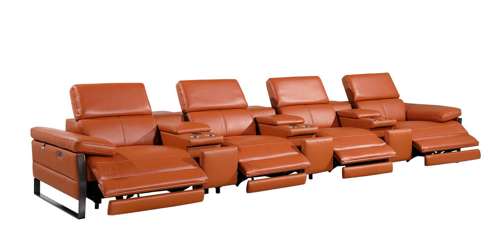 DivanItalia 1246 Modular Power Triple Reclining Triple Console Sofa with Power Reclining Headrests – Top Grain Italian Leather - Camel